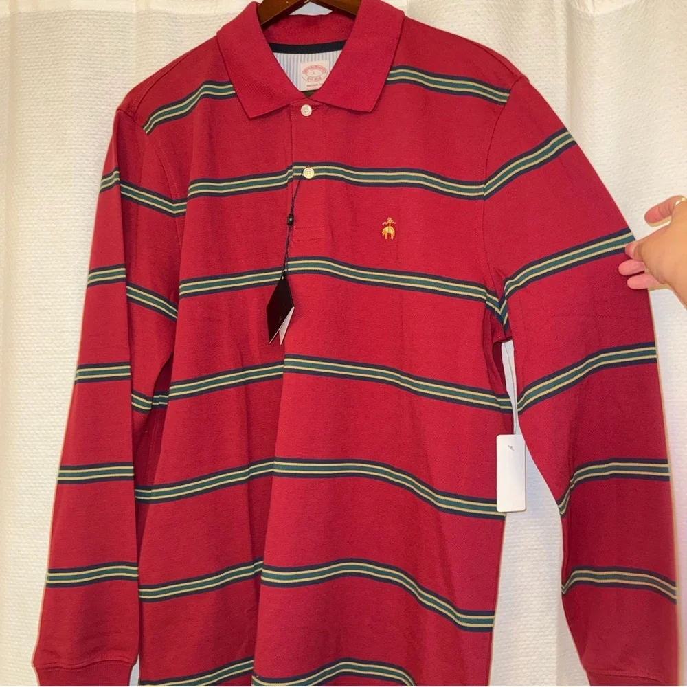 Brooks Brothers 2 shirt bundle- maroon Polo with Green/Navy Stripes & Navy polo